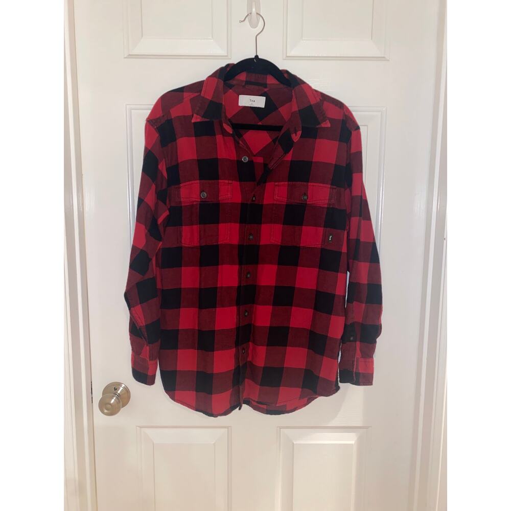 TNA Aritzia Red Flannel Plaid Button Shirt L/S Size Small Men